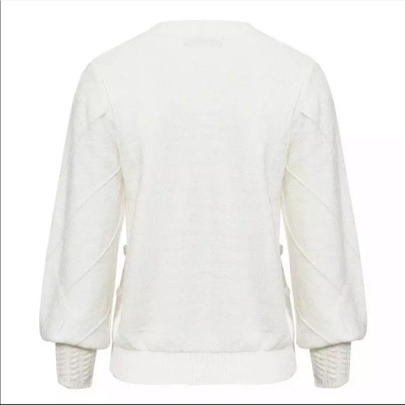 New! Off White Pompom Lantern Sleeve Knit Sweater - Picture 6 of 8